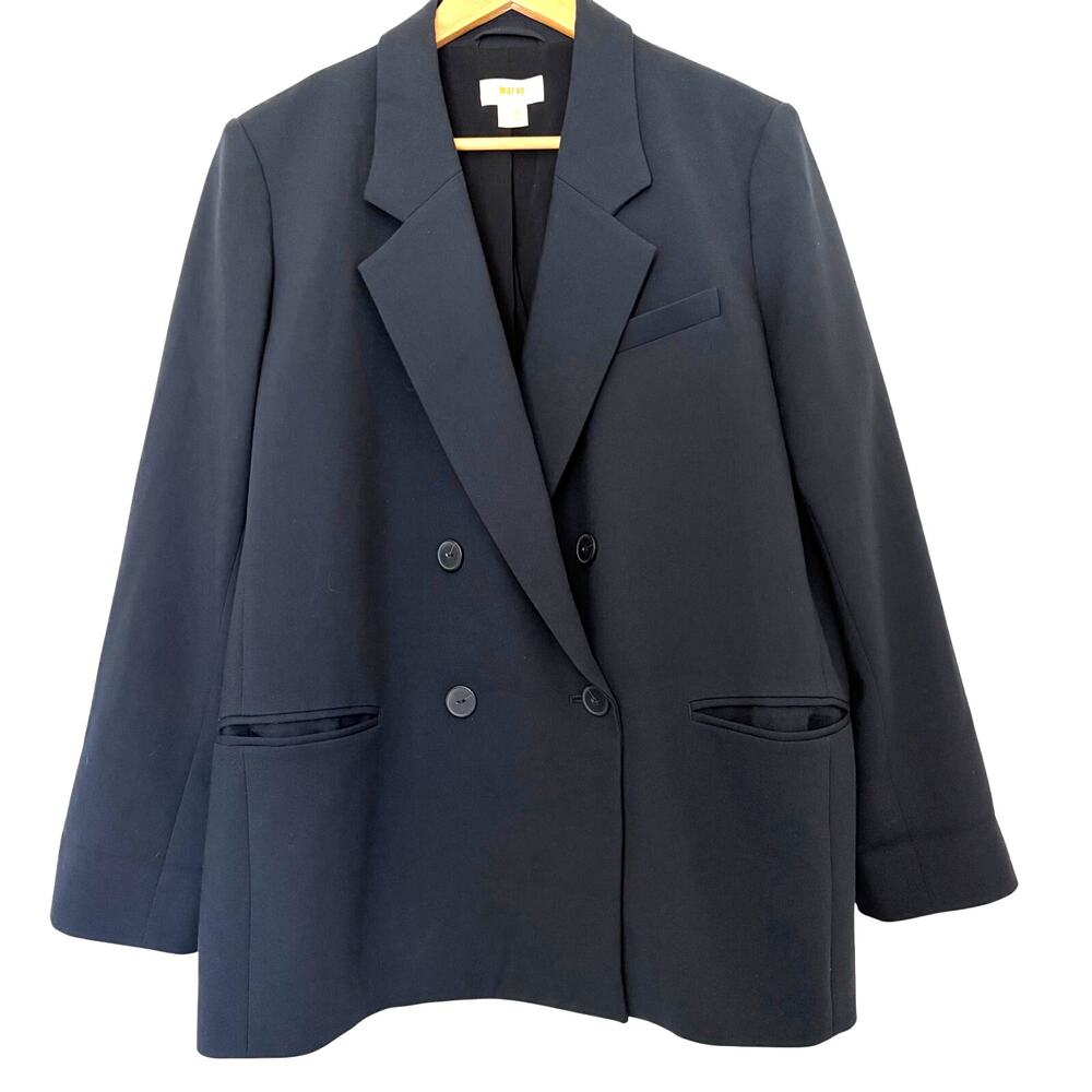 Anthropologie Maeve Double Breasted Blazer Navy Size 12P Preppy Minimalist